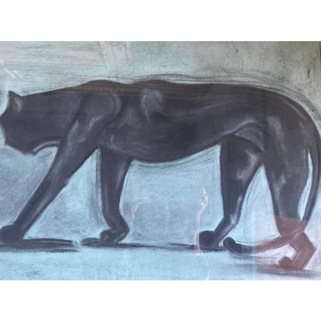 Ebony Original Signed Charcoal Drawing of Black Cat in Gold Vintage Frame With Beautiful Matting. For Sale - Image 8 of 9