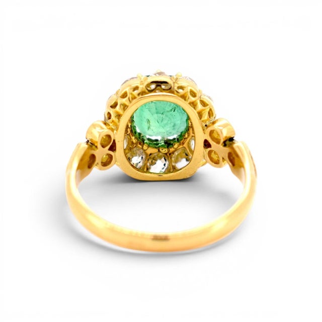 Antique Natural Emerald & Diamond Double Halo Cocktail Ring — Victorian Era, Size 6.5 For Sale - Image 6 of 8
