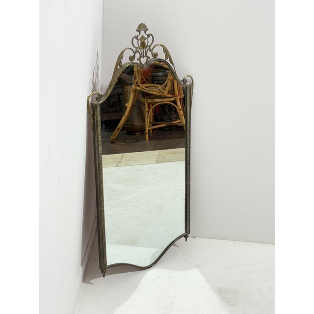 1940s Vintage Brass Wall Mirror, Italy, 1940 For Sale - Image 5 of 13