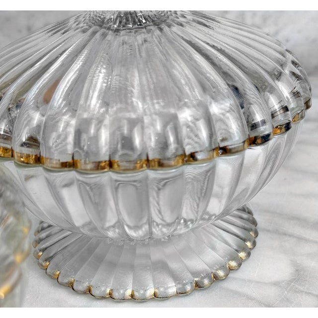 Vintage Hollywood Regency Scalloped Glass Lidded Candy Dish - A Pair For Sale - Image 9 of 9