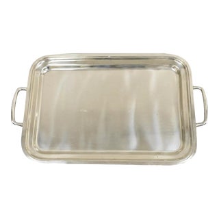 Antique English Edwardian Large Rectangular Silver Plated Serving Platter Tray For Sale