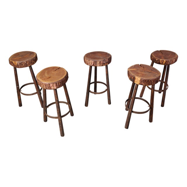 Vintage Tree Trunk Bar Stools, 1970s, Set of 4 For Sale
