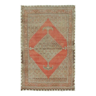 Antique Persian Bidjar Rug With Diamond Medallion in Rust & Beige - Rug & Kilim For Sale