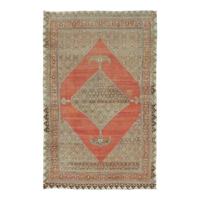 Antique Persian Bidjar Rug With Diamond Medallion in Rust & Beige - Rug & Kilim For Sale