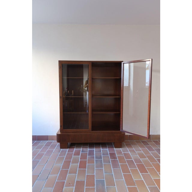 Glazed Walnut Bookcase with Stepped Plinth Base, 1960s For Sale - Image 16 of 18