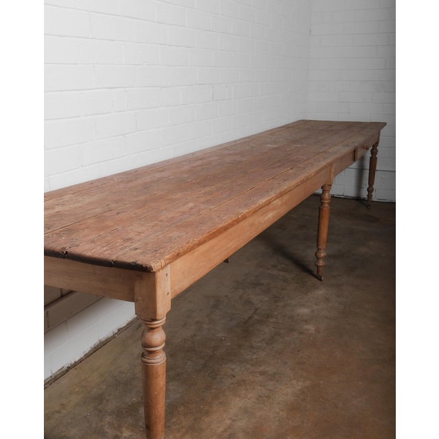 Farmhouse Extra-Long 19th Century French Pine Farmhouse Table With Drawers and Casters For Sale - Image 3 of 7