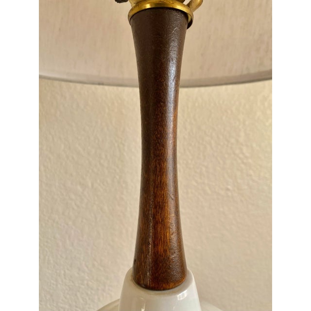 Ceramic + Walnut Lamps, a Pair (After Martz) For Sale - Image 6 of 11
