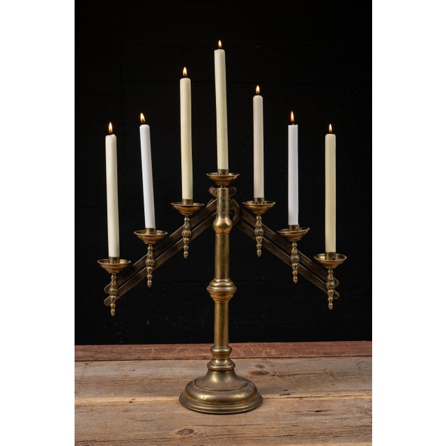 Religious Late 19th Century Adjustable Brass Sabbath Candelabrum For Sale - Image 3 of 15