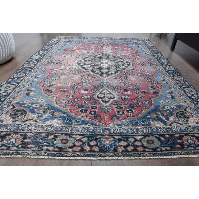 1970s Vintage Persian Handmade Wool Cotton Red Area Rug For Sale - Image 10 of 11