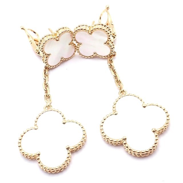 Contemporary Van Cleef & Arpels Yellow Gold Magic Alhambra Mother of Pearl Earrings, Pair For Sale - Image 3 of 14