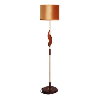 Vintage Scandinavian Teak, Bakelite and Brass Floor Lamp, 1960s For Sale
