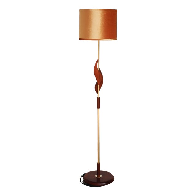Vintage Scandinavian Teak, Bakelite and Brass Floor Lamp, 1960s For Sale