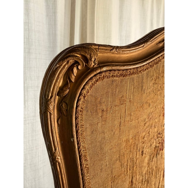 Yellow Antique 19th C French Louis XV Revival Gilt Wood & Woven Tapestry Fire Screen For Sale - Image 8 of 12