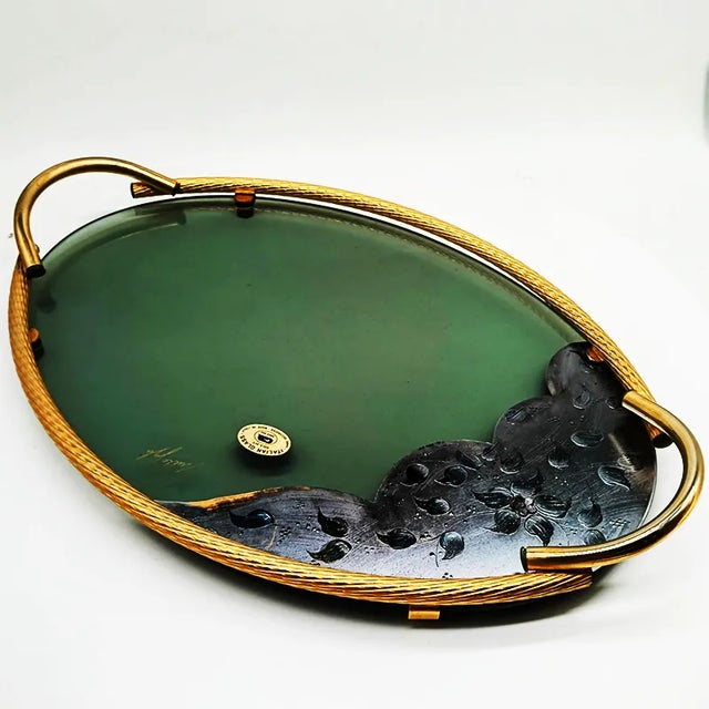 Glasses and Tray in Murano Glass with Hand-Decorated 24 Karat Gold Finishes from GN Murano, 1970s, Set of 7 For Sale - Image 4 of 11