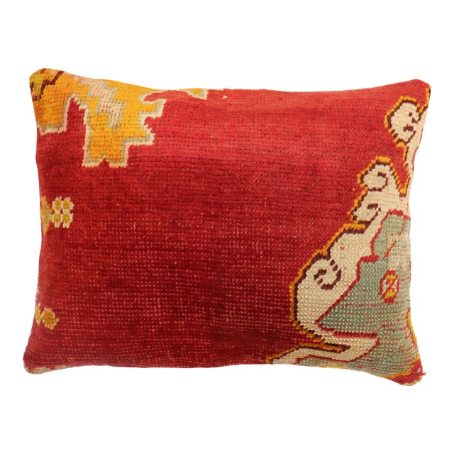 Large Red Oushak Rug Pillow For Sale