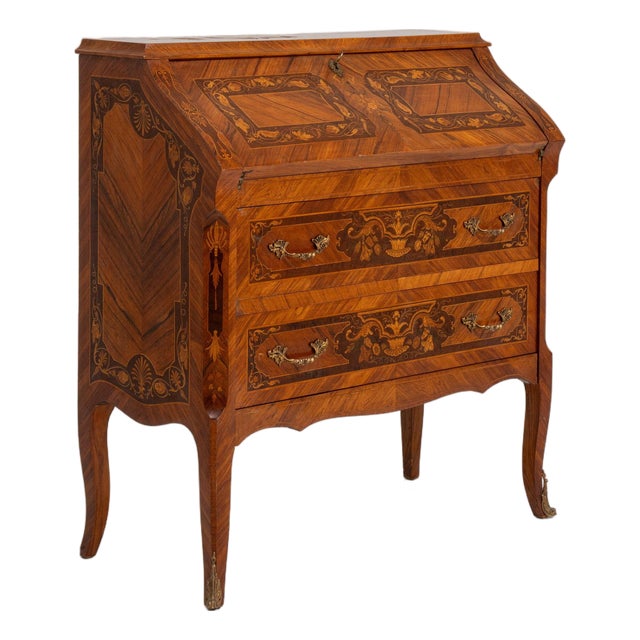 Early 19th Century France Louis XV Brown Wood Writing Desk For Sale