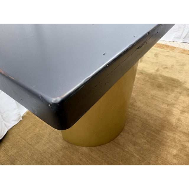 Custom Console Table Attributed to Arhaus Distressed Black Painted Top | Gold Dauphine Pedestal Base For Sale - Image 14 of 18