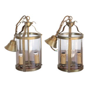 Late 19th Century Pair of French Brass Lanterns / Pendant Lighting
