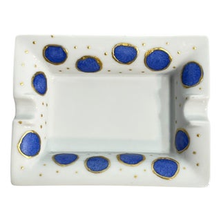 Vintage French Blue Polka Dot Ceramic Ashtray Catchall For Sale