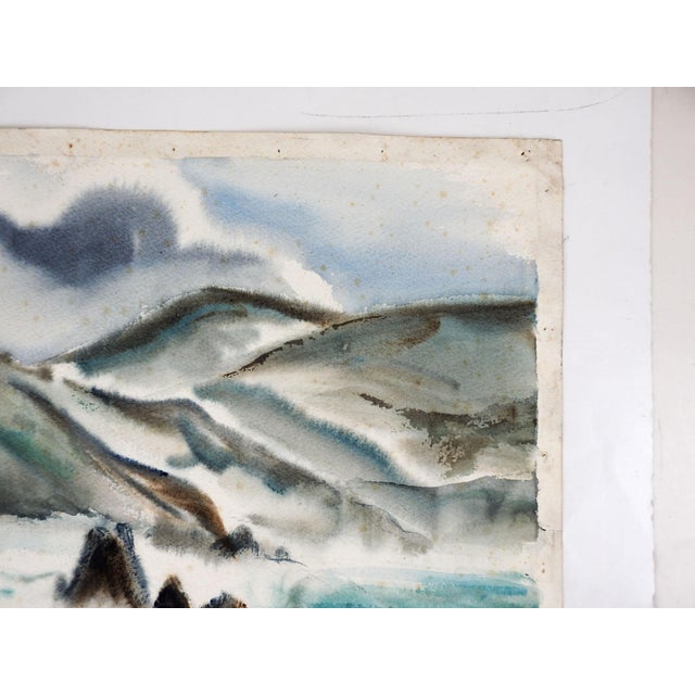 Mid-Century Modern Mid 20th Century Modernist California Coastal Seascape Watercolor Painting For Sale - Image 3 of 6