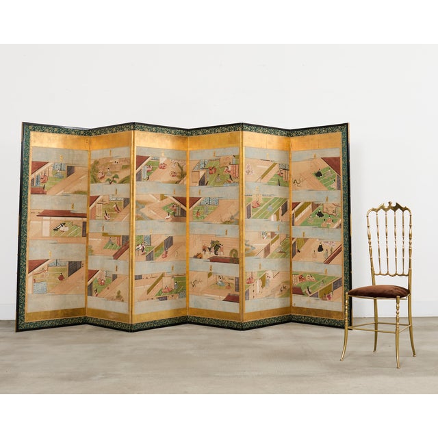 Japanese Fifty-Four Scenes from The Tale of Genji Six Panel Screens - a Pair For Sale - Image 3 of 18