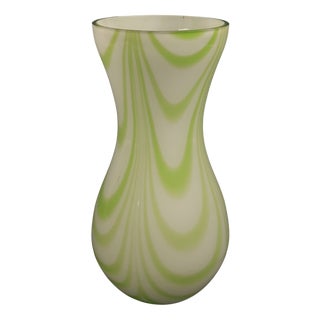 Murano Glass Vase with Opaline White and Green Festoon Design from Carlo Moretti, 1970s For Sale