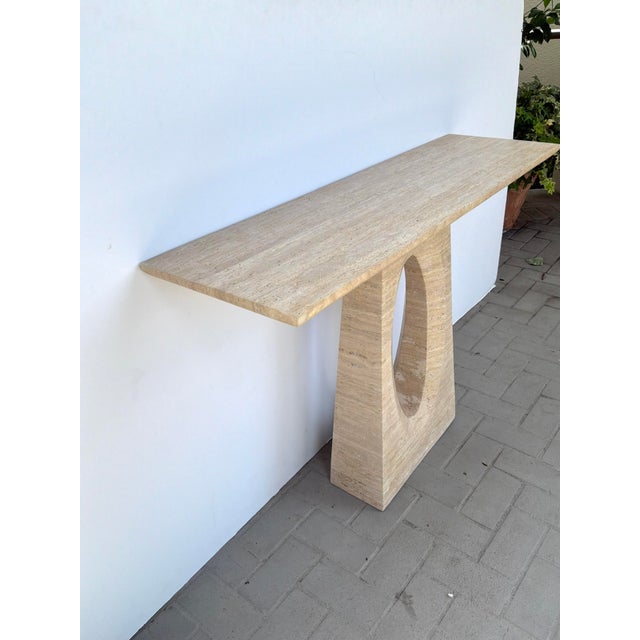 2020s Currey & Co Demi Travertine Console Table For Sale - Image 5 of 9