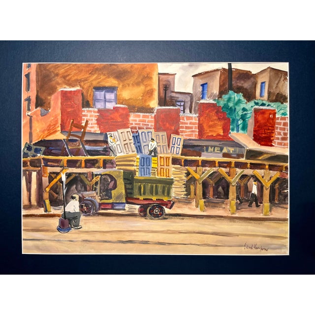 Circa 1930s Edwin Kaufman Original Watercolor NYC Demolition Scene Signed Description: Offered for sale is an exceptional...