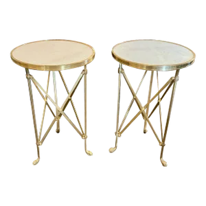 Pair of French Directoire Style Marble and Gilt Bronze Tables