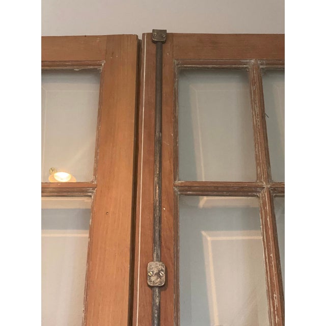 French Provincial Antique Tall French Doors Beveled Glass With Fan Light Semi Circle Arch Window For Sale - Image 3 of 17