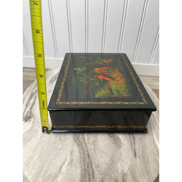 Vintage Kholuy Lacquer Box, Prince Igor Narrative, Signed N. Smirnov, Folk Art, Hand Painted Miniature, 1980s Collectible Art Box For Sale - Image 13 of 15