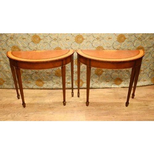Sheraton Satinwood Demi Lune Console Tables, Set of 2 For Sale - Image 3 of 11