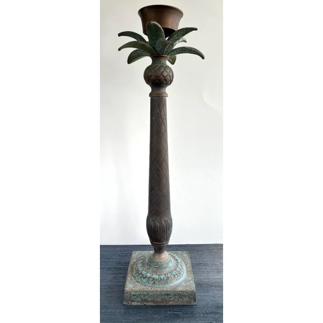 Vintage Bronze and Verdigris Extra Tall Palm Tree Candleholder For Sale - Image 12 of 12