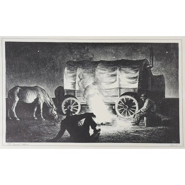 Vintage Peter Hurd Nomads Horse Wagon Campfire Print For Sale In Seattle - Image 6 of 6