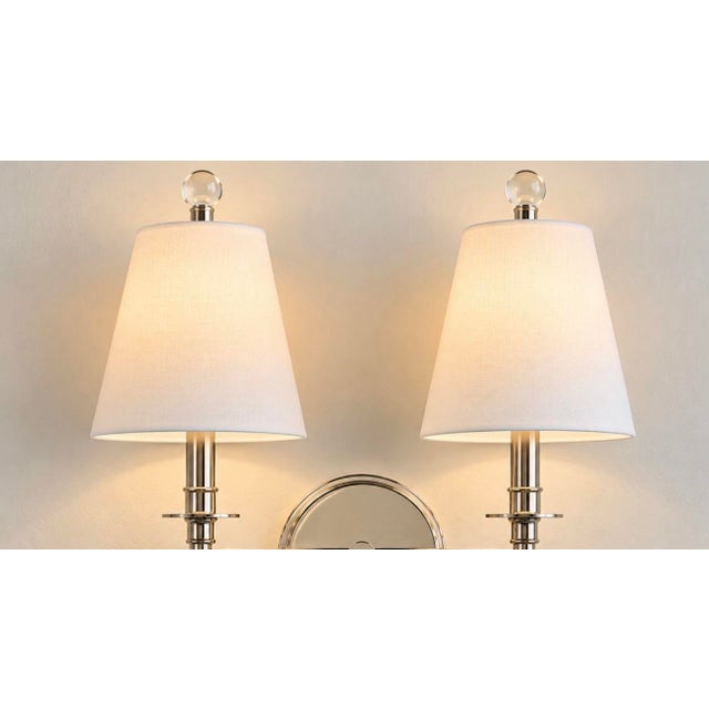 Newell Design Studio Newell Wall Mounted Double Arm Sconce With Fabric Shade Set or 2 For Sale - Image 4 of 7