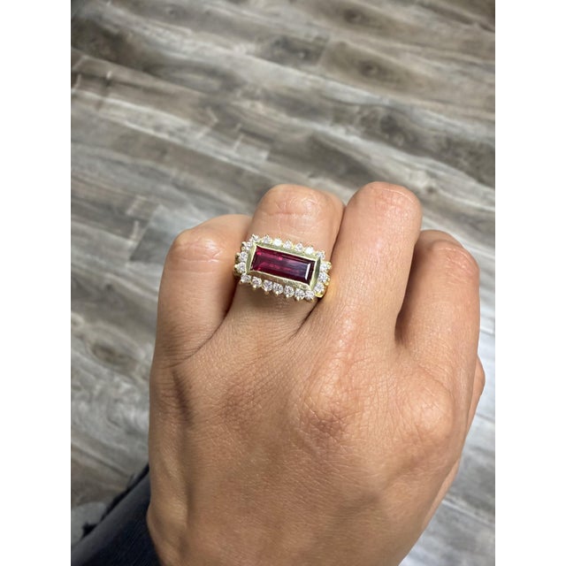Metal Art Deco Inspired 2.56ct Baguette Ruby Diamond Ring in 18k Gold, Size 7.25 For Sale - Image 7 of 11