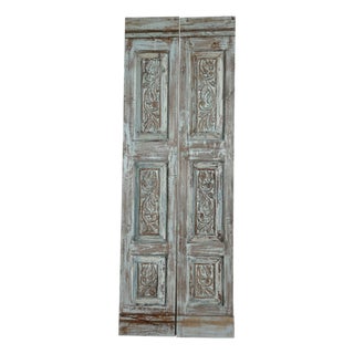Antique Hand-Carved Floral Barn Door – Sliding Rustic Statement Door 80x28 For Sale