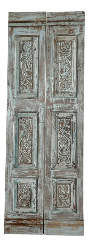 Rustic Modern Carved Floral Barn Door – Bluewash Statement Pantry Doors 80x28