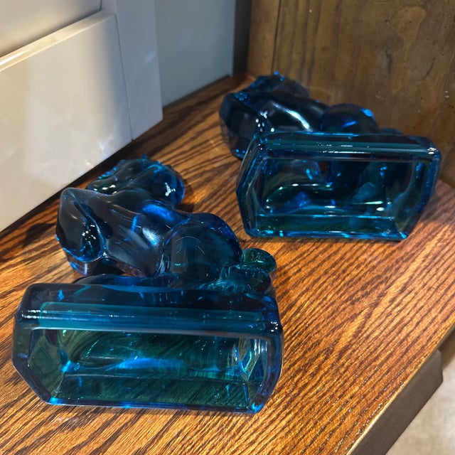 Royal Blue Peacock Blue Glass Rearing Horse Statues From 1940’s Art Deco Mid Century For Sale - Image 8 of 10