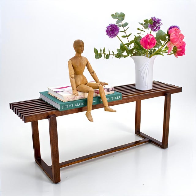 1960s Mid-Century Scandinavian Modern Slatted Bench in Teak, 1960s For Sale - Image 5 of 13