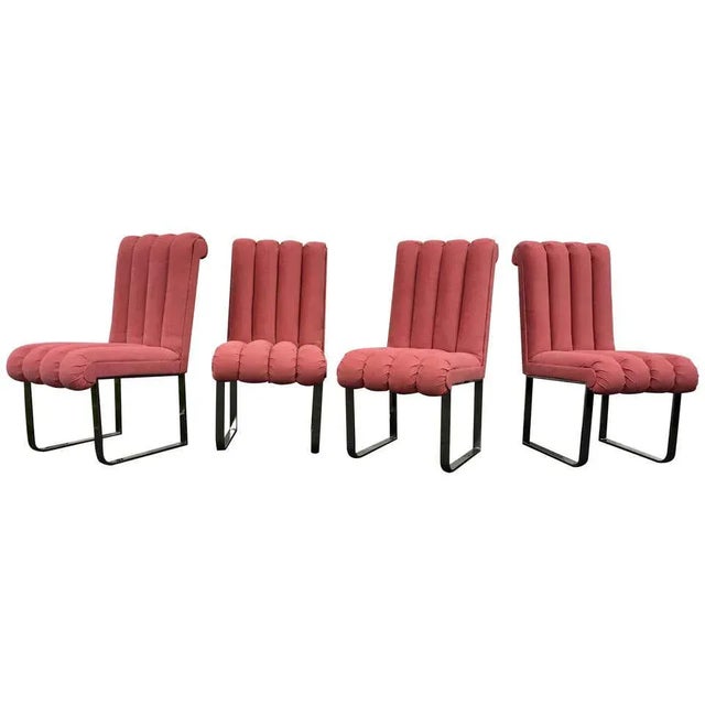 Modern Chrome and Pink Channel Back Dining Chairs, Design Institute America 1980 For Sale - Image 11 of 11
