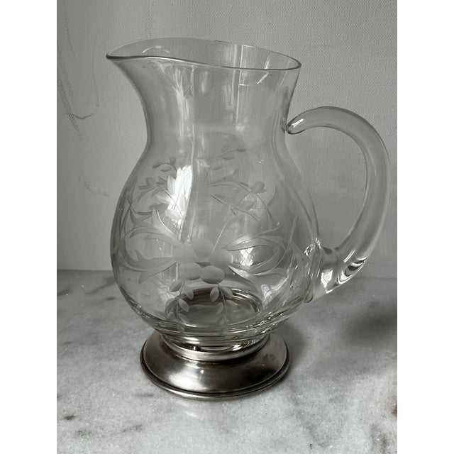 Metal 1930s Etched Crystal Pitcher, Also Known as a "Pot Belly Pitcher," With a Sterling Silver Base For Sale - Image 7 of 12