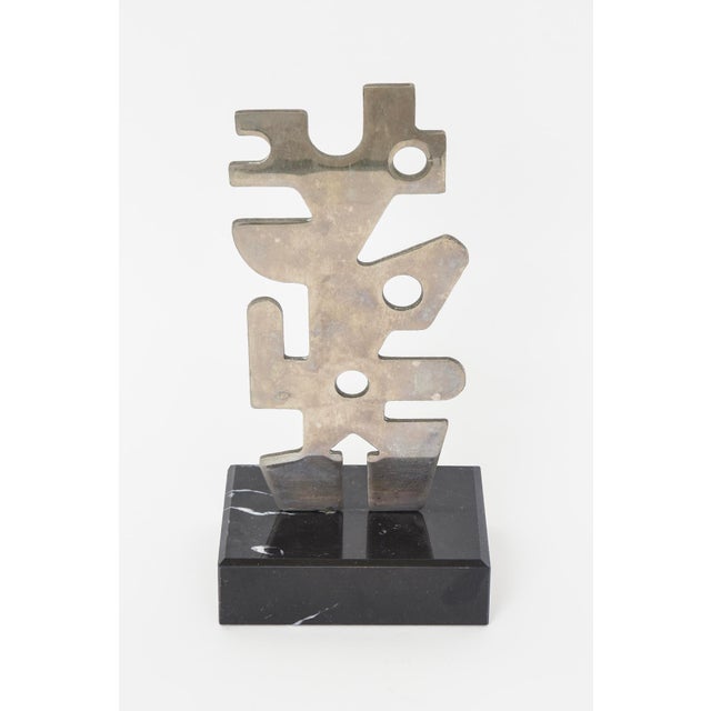1990s Vintage Abstract Steel Cubist Sculpture on Black Veined Marble Base For Sale - Image 5 of 12
