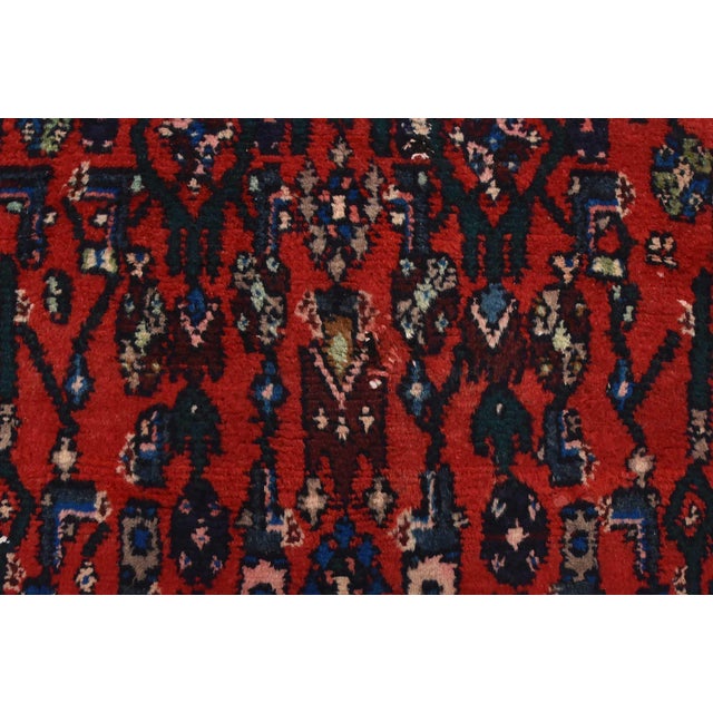 Hamedan Runner 4’4” X 9’10” Red Wool Vintage Tribal Hand-Knotted Oriental Rug For Sale - Image 10 of 15
