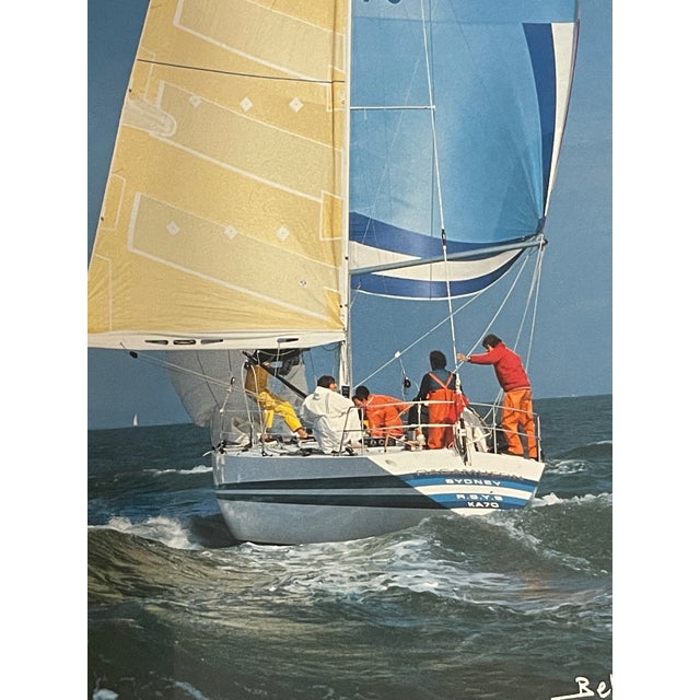 Blue Signed Vintage Beken of Cowes Yacht Racing Photograph “Ragamuffin (Aus)” | Framed Nautical Regatta Art For Sale - Image 8 of 11
