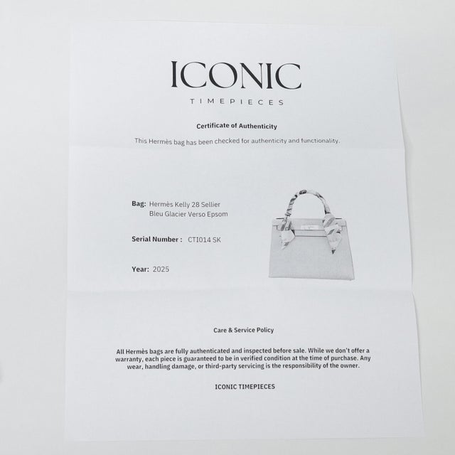 Hermès Kelly 28 Sellier Bleu Glacier Epsom Gold Hardware 2025 For Sale - Image 9 of 9
