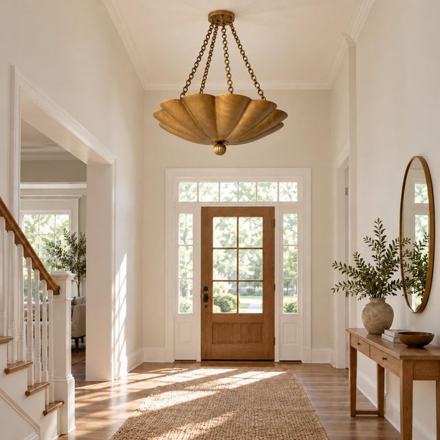 Metal Handmade Pure Brass Scalloped Pendant Light Fixture For Sale - Image 7 of 12