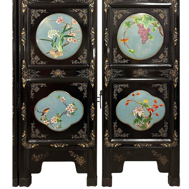 Early 20th Century Chinese Folding Screen/Room Divider With Cloisonne Panels For Sale - Image 15 of 18