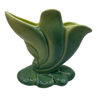 Vintage Art Deco Style Green Ombre Ceramic Flared Fan Vase- 1940s For Sale