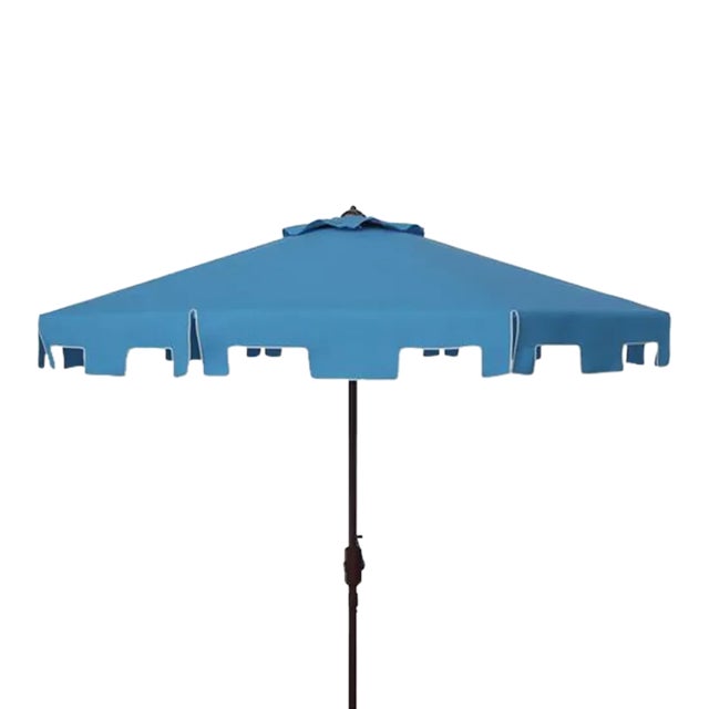 Outdoor UV Resistant Zimmerman 9 ft Crank Market Push Button Tilt Umbrella With Flap - Pacific Blue For Sale